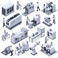 Factory Workers and Industrial Machinery 
