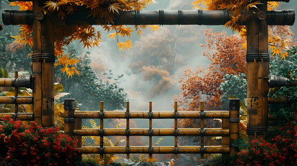 Autumnal Bamboo Gate Illustration