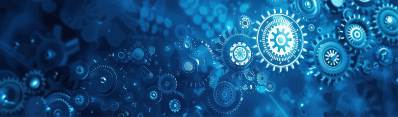 Blue Glowing Cogs Abstract Background