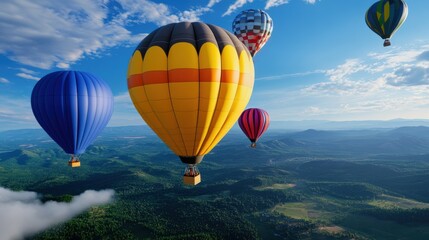 Fototapeta premium Colorful Hot Air Balloons Over Scenic Landscape