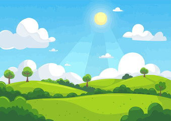 Fototapeta premium Cartoon Sunny Meadow Landscape 