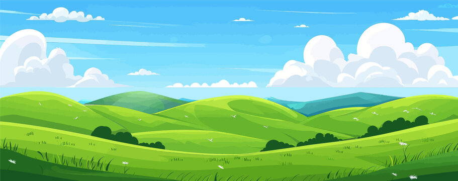 Cartoon Green Hills and Blue Sky 
