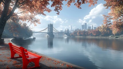 Generative AI Image of Majestic Tower Bridge in London River Lake Pond with Bright Blue Sky