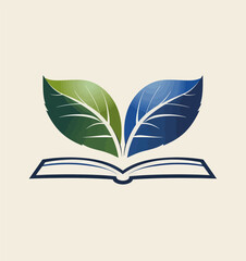 Green and Blue Leaves Over Book Logo 
