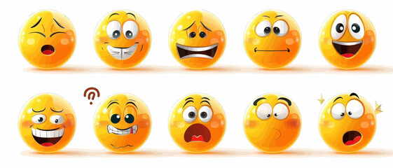 Fototapeta premium Yellow Emojis With Different Facial Expressions 
