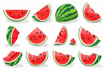 Watermelon Slices and Whole Fruit Illustration