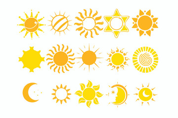Sun Icon Set in Yellow  
