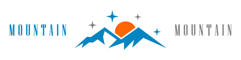 mountain logo vector design, editable mountain icon, sunset icon, orange, graphic, illustration
