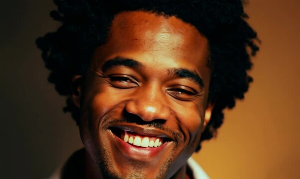 Extreme Close-Up of Giggling Puerto Rican Man with Warm Smile
