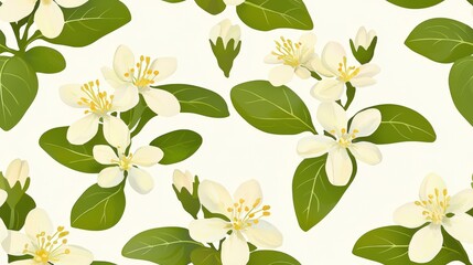 Obraz premium Watercolor Jasmine Flower Pattern on Light Background