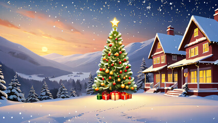 Fototapeta premium holiday illumination and decoration concept - christmas garland bokeh lights over dark blue background