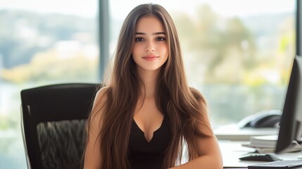 Beautiful young professional woman in a business work environment