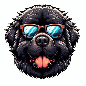 recommend clip art: Happy newfoundland dog wearing sunglasses cartoon, dog face clip art element illustration