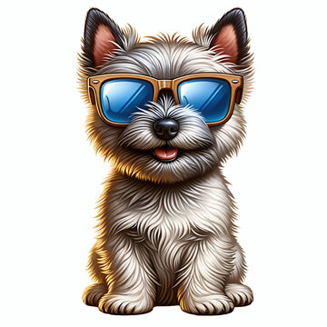 recommend clip art: Cairn terrier sitting and wearing sunglasses, happy dog clip art element design