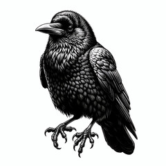 Fototapeta premium Detailed black crow illustration on White Background in vintage gothic style design element