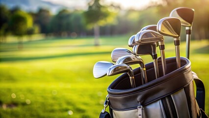 Close-up of a bag of golf clubs, golf, clubs, equipment, sports, hobby, professional, golfer, game, equipment, collection, set