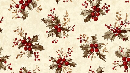 Minimalist Watercolor Holly Leaves Pattern Design