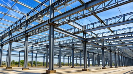 Very sturdy steel structure constructed with riveted beams, steel, structure, riveted, beams, strong, construction