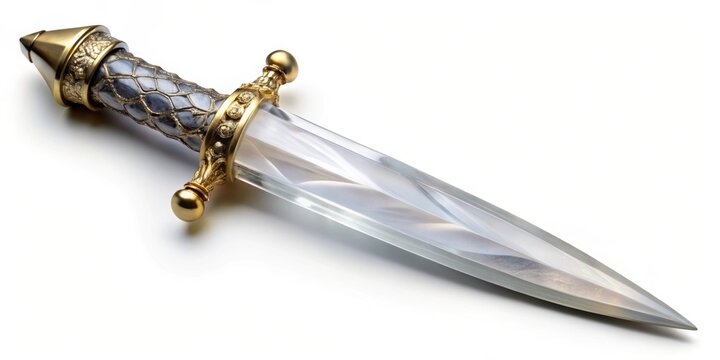 Selective focus on a crystal athame, a ceremonial blade used in magic rituals, crystal, athame, ceremonial, blade