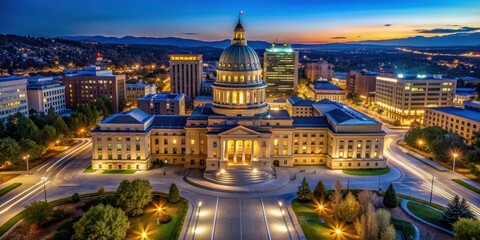 Fototapeta premium High angle view of Boise capital building illuminated at night , Boise, Idaho, USA, architecture, government, night