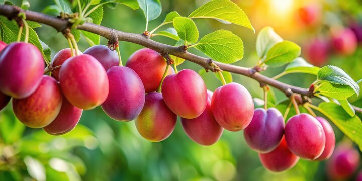Close-up of ripe mirabellen plums on a tree branch, mirabellen, plums, fruit, tree, branch, ripe, close-up, fresh, juicy