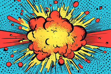 A vibrant comic-style explosion with colorful bursts and dots, conveying energy and excitement.