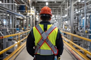 Obraz premium Worker in Safety Gear Walking Through a Factory