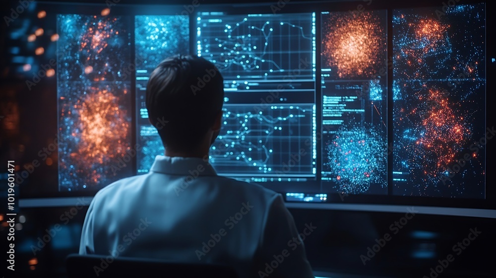 Poster Business analytics using big data and AI technology data mining filtering sorting and clustering insights Data scientist using virtual computer screen to work on machine learning : Generative AI