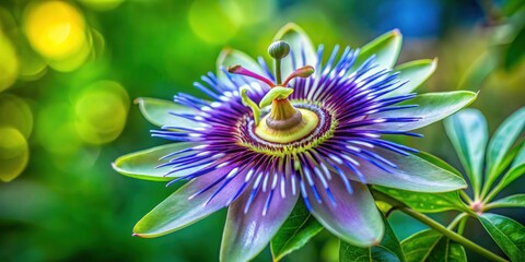 Closeup of a beautiful Passiflora Caerulea flower Purple Haze on a green natural background, Passiflora, Caerulea, flower