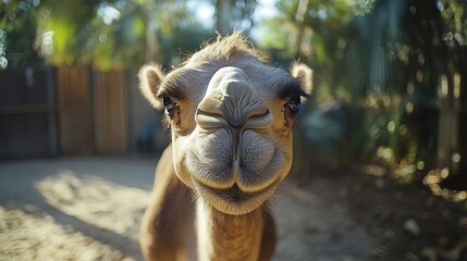 Obraz premium Funny camel at zoo wanting food : Generative AI