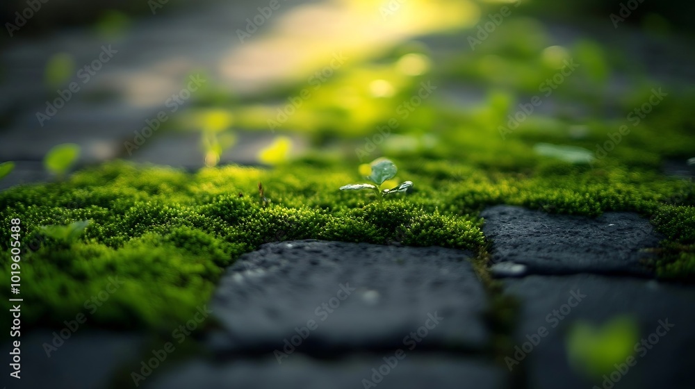 Poster beautiful green moss on the floor moss closeup macro beautiful background of moss for wallpaper : ge