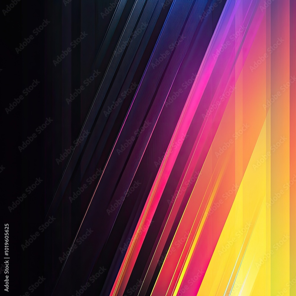 Poster abstract colorful diagonal lines on a dark background.