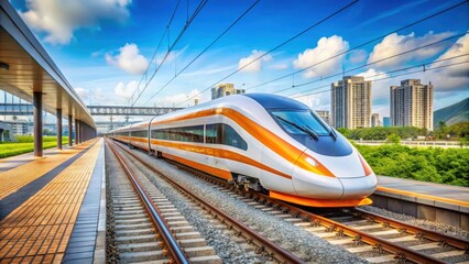 Fototapeta premium Modern high speed train in Taiwan, Taiwan, High Speed Rail, Transportation, Travel, Technology, Public Transit