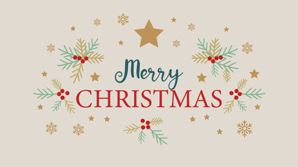 Obraz premium Christmas celebration surrounded by golden snowflakes, stars and fir branches on a white background