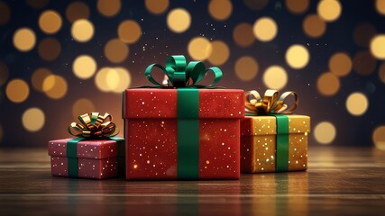 Christmas background with gifts, balls, tree and lights