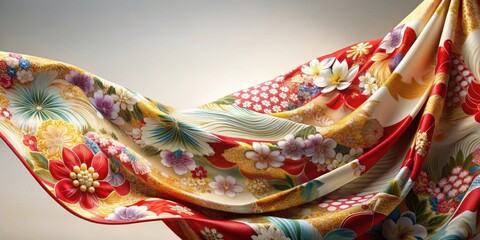 Beautiful Japanese pattern fabric or kimono swaying in the wind, Japanese, traditional, fabric, textile, kimono, pattern