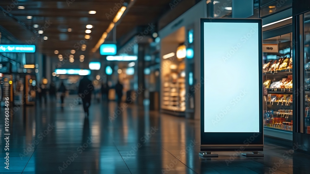 Poster Sign and Billboard Mockup at duty free shop in departure terminal to promote your business or organization in a unique and eyecatching way : Generative AI
