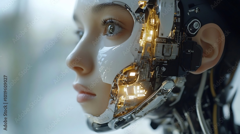 Fototapete Man using tools AI technology smart robot science and artificial intelligence technology and innovation futuristic and global connection for providing access to information and data on : Generative AI