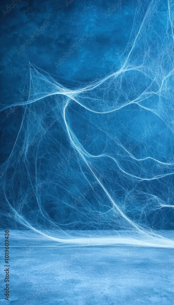 Poster abstract blue background with delicate, flowing lines creating a sense of movement and tranquility.