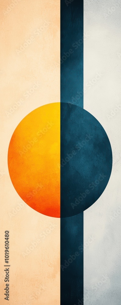 Poster abstract geometric shapes with a warm color palette on a textured background.
