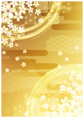 桜と和柄金箔背景