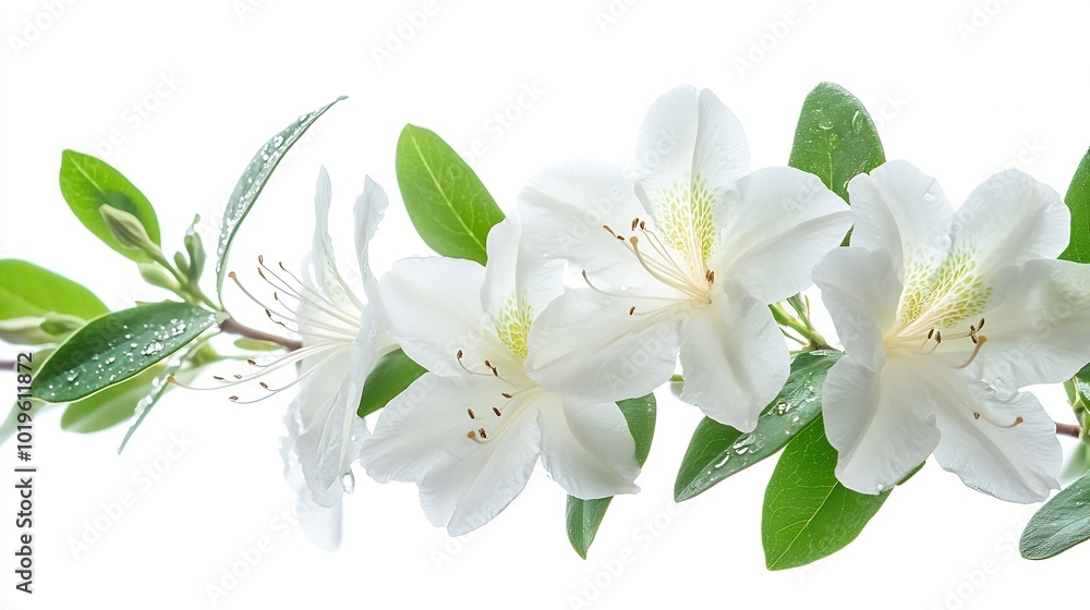 Poster azaleas flowers with leaves white flowers isolated on white background with clipping path : generati