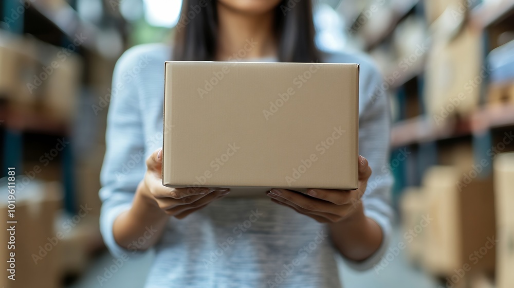 Poster Tablet woman and online stock check with shipping company logistics and e commerce with tech Digital inventory checklist package and supply chain with delivery system and small busines : Generative AI