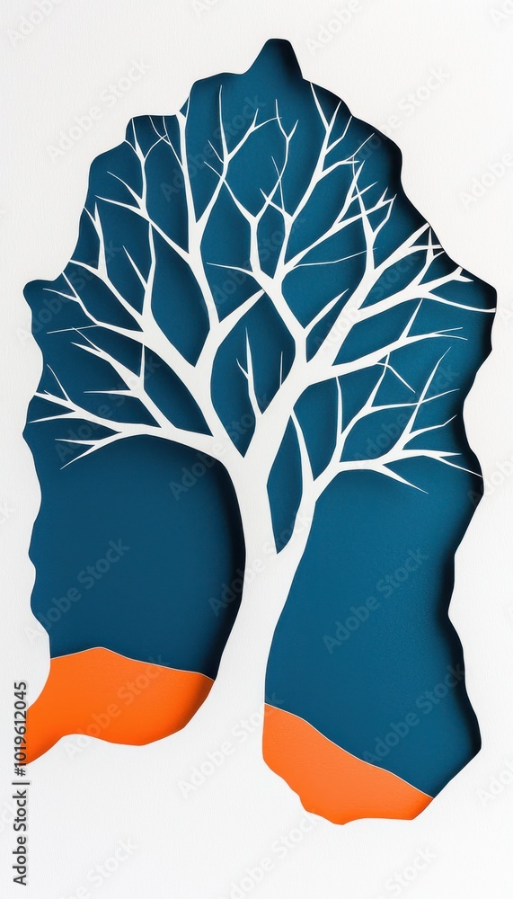 Poster artistic cut-out design of a tree with intricate branches on a colorful background.