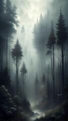 Naklejka premium moody gray illustration of a mysterious forest background