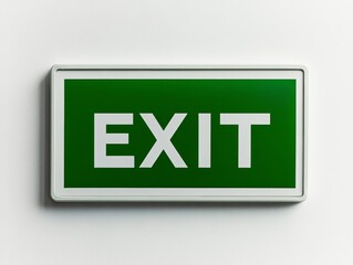 2408 18.A rectangular green EXIT sign, featuring bold green lettering, placed on a plain white backdrop. The large right-pointing arrow is aligned perfectly with the text, with clean, sharp edges.