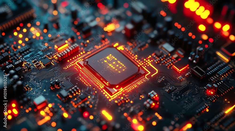 Aufkleber a high technology ai supercomputer close up transisitor on the pcb board : generative ai
