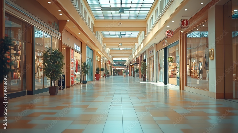 Poster mockup rectangle blank billboard on corridor near entrance door of department store empty space for 