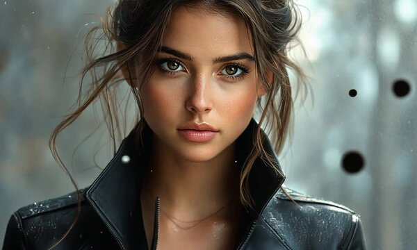 Portrait of a beautiful woman with piercing green eyes