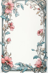 Ultra thin medieval floral style page border around negative space..